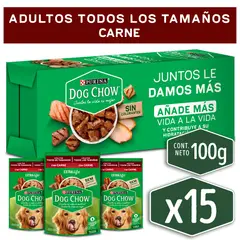 DOG CHOW - Pack x15 Alimento húmedo para perro DOG CHOW® Adultos con Carne sobre 100g