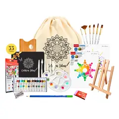 CELEBRA IDEAS - Set Arte pinturas Acrílicos con Atril lienzo Kit Arte 33 pcs