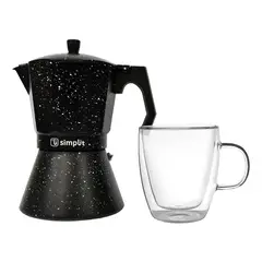 SIMPLIT - Pack Cafetera Italiana 4 Tazas + Taza Doble Pared 350 ml