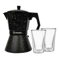 SIMPLIT - Pack Cafetera Italiana 12 Tazas + Set 2 Vasos Doble Pared