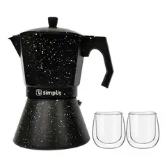 SIMPLIT - Pack Cafetera Italiana 12 Tazas + Set 2 Tazas Expreso 80 ml