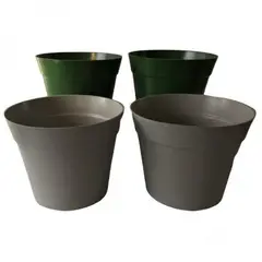 DECOGREEN - Set de 4 Maceteros Biodegradables Clásico 2 gris, 2 verde musgo