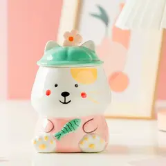 GENERICO - Tazón oso con pescado kawaii - rosado