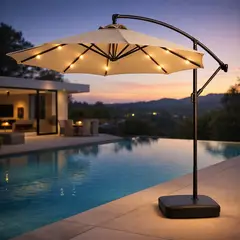 SPACE HOME - Quitasol con base beige con luz led al interior