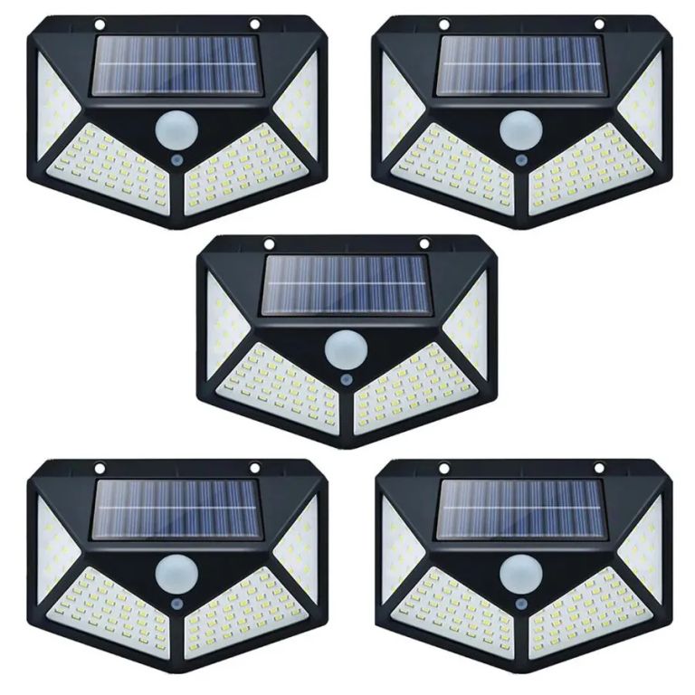 GENERICO Pack 5 Foco Solar 100 Led Sensor Movimiento De Exterior Pared