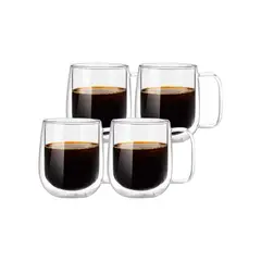 SIMPLIT - Set 4 Tazas Mug de Vidrio Doble Pared 300 ml