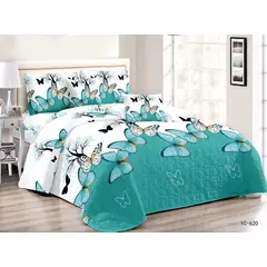 GENERICO - Cobertor tipo Quilt de Verano con Juego de Sabanas King - Mariposas
