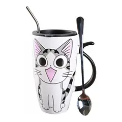 GENERICO - Taza De Gato Chi Mug Con Tapa Boquilla Cuchara Bombilla Mod A Sonriendo