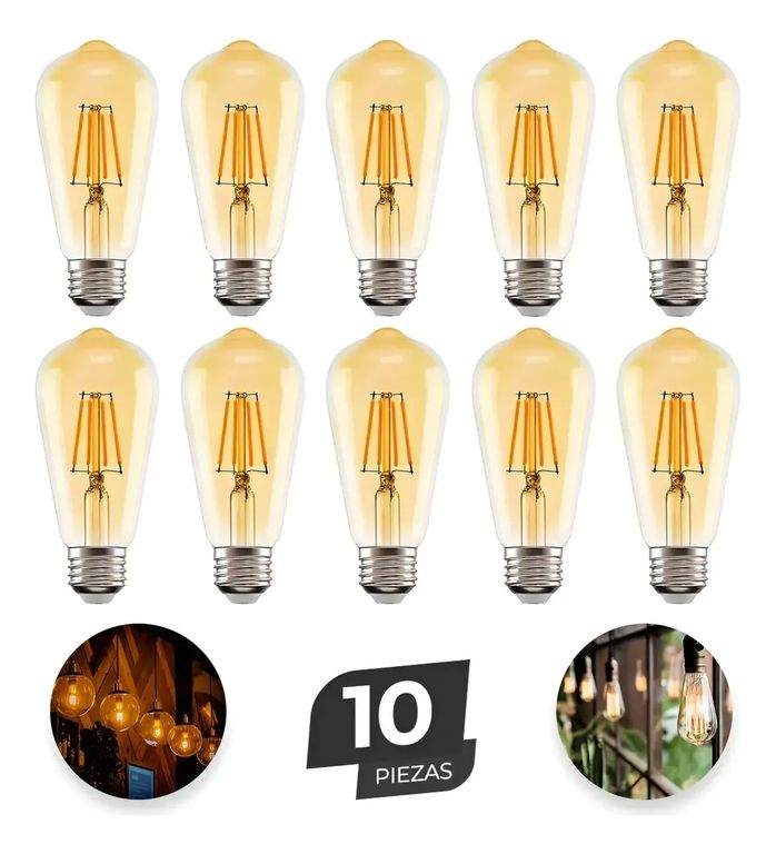 Bombillos Vintage Filamento LED 10x E27 Decoración Luz Cálida 4w FIGOIMPORT
