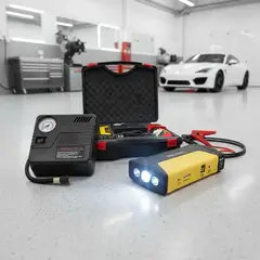 GENERICO - Partidor De Bateria Auto Con Compresor kits De Aire Portatil Arrancador De Emergencia Powerbank FIGOIMPORT