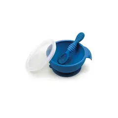 BUMKINS - Mi 1er Plato+Cuchara silicona FirstFeedingSet Azul