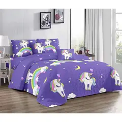 ANGELES DEL HOGAR - Cubrecama de verano Quilt Plaza y media unicornio lila
