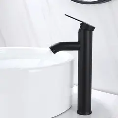 HOME NEAT - Llave monomando negra alta lavamanos flexibles Negro