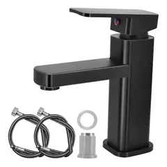 AIZO - Llave Monomando Lavamanos Cuadrada Clásica negro acero inoxidable