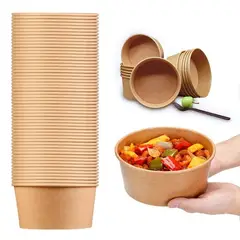KRAFT - Envase Bowl + Tapa Compostable 100% Ecológico 1300cc Pack 50 Unidades.
