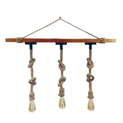 WANT - Lámpara Colgante Madera Con Cáñamo Tres Luces E-27