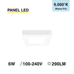 DEMASLED - Foco LED Cuadrado Borde Blanco Sobrepuesto 12X12Cm 6W Luz Fría