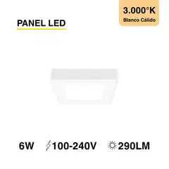 DEMASLED - Foco LED Cuadrado Borde Blanco Sobrepuesto 12X12Cm 6W Luz Cálida