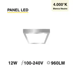 DEMASLED - Foco LED Cuadrado Borde Niquelado Sobrepuesto 17x17Cm 12W Luz Neutra