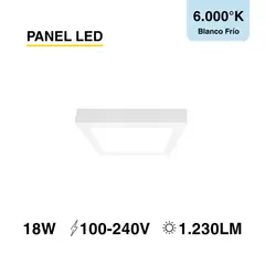 DEMASLED - Foco LED Cuadrado Borde Blanco Sobrepuesto 22cmx22Cm 18W Luz Fría
