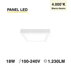 DEMASLED - Foco LED Cuadrado Borde Blanco Sobrepuesto 22cmx22Cm 18W Luz Neutra
