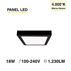 DEMASLED - Foco LED Cuadrado Borde Negro Sobrepuesto 22cmx22Cm 18W Luz Neutra