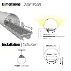 DEMASLED - Perfil de Aluminio TUBE 60mm Cover Redondo Opal 2m