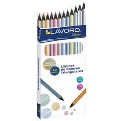 LAVORO - Lápices de colores 12 triangulares, colores metálicos