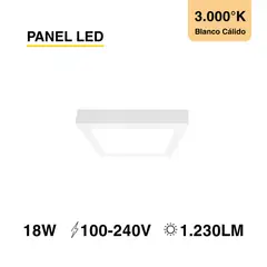 DEMASLED - Foco LED Cuadrado Borde Blanco Sobrepuesto 22x22Cm 18W Luz cálida