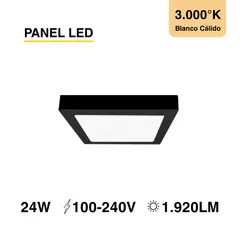 DEMASLED - Foco LED Cuadrado Borde Negro Sobrepuesto 30cmx30Cm 24W Blanco Cálido