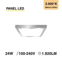 DEMASLED - Foco LED Cuadrado Borde Niquelado Sobrepuesto 30x30Cm 24W BlancoCalido