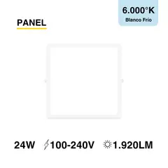DEMASLED - Panel LED cuadrado blanco Embutido de 30x30cm 24W Blanco Frío