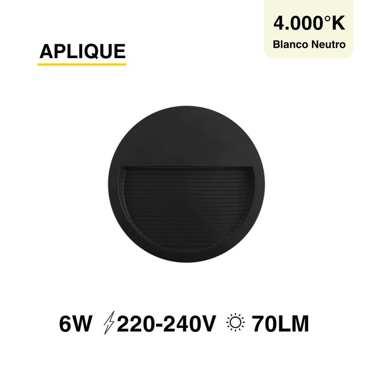 Aplique Exterior Redondo 6W Blanco Neutro 12cm 220-240V