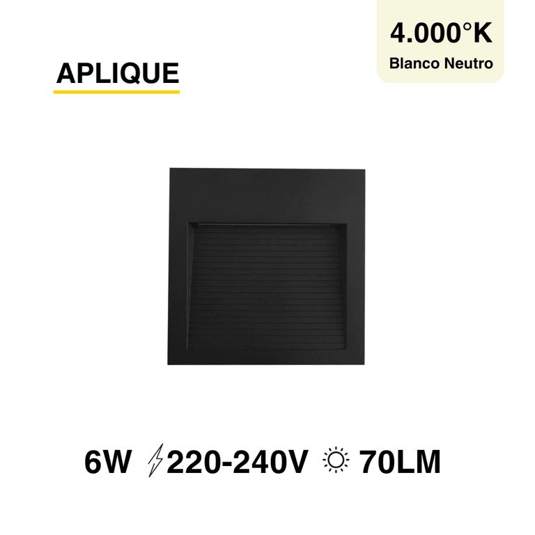 Aplique Exterior Pared Aluminio Foco Led 6w Cuadrado 12x12cm 220-240V