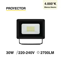 DEMASLED - Foco LED Exterior Proyector de área SEC IP65 30W Blanco Neutro 220V