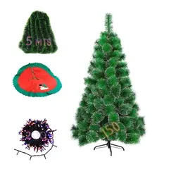 GENERICO - Set Arbol Navidad Pino borde nieve 150cm Guirnaldas + Alfombra + Luces