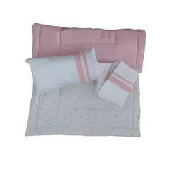 GENERICO - Set cuna Colecho 90x55 cm - Rosado estrella luna y Puntos Blancos