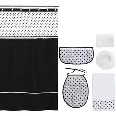 GENTILE - Cortina y Set de baño 7 piezas 180 x 180 cms circulos negros.