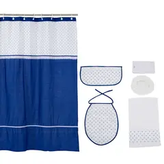 GENTILE - Cortina y Set de baño 7 piezas 180 x 180 cms azulino broderie.