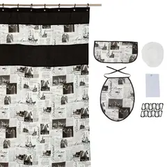 GENTILE - Cortina y Set de baño 7 piezas 180 x 180 cms diario negro