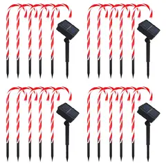 HB LEDS - Pack 20 Estaca Solar Navideña con Forma de Bastón de Caramelo