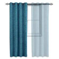 CASATUA - Cortina Blackout 100% 1 Paño 140x220 Cm Textura Lino - Turquesa