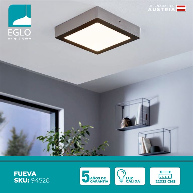 Foco Sobrepuesto Metal Fueva Led  22x22Cm Cálida 17W 1700Lm IP20