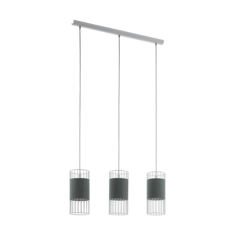 Lámpara Colgante Norumbega 3 Focos 60W Acero Blanco y Textil Gris