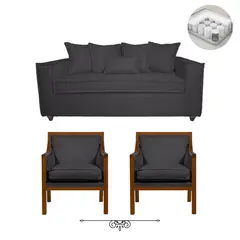 SITIAL HOME - Living 311, Romeo Marengo Sofá 3 cuerpos y Sillones tipo Sitial madera