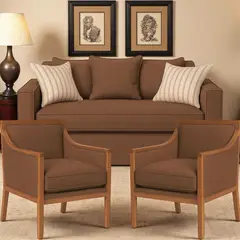 SITIAL HOME - Living 311 Romeo Cafe sofa 3 Cuerpos Resortes + 2 sitiales de madera