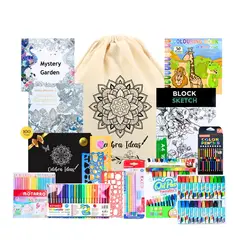CELEBRA IDEAS - Set kit de arte dibujo full lápices para colorear pack artistico navidad 100 pcs
