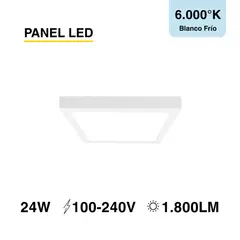 DEMASLED - Foco LED Cuadrado Borde Blanco Sobrepuesto 30x30Cm 24W Blanco Frio