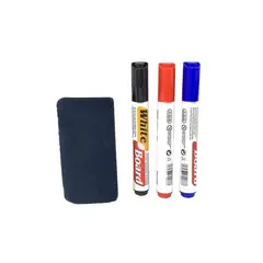 GENERICO - Set de 3x Plumones mas Borrador para Pizarra Acrilica