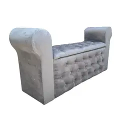 GENERICO - Banqueta Baúl Botone Con Brazos Gris Felpa Muebles Rimar